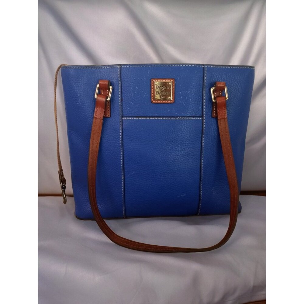 Dooney & Bourke Blue Leather Tote with Brown Straps